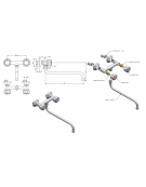 Rubinetto biforo a muro con canna girevole a "S" Ø mm 18 e maniglie Rotonde - mm 300x145h
