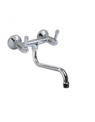 Rubinetto biforo a muro con canna girevole a "S" Ø mm 18 e maniglie a Leva - mm 220x125h