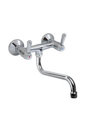 Rubinetto biforo a muro con canna girevole a "S" Ø mm 18 e maniglie a Leva - mm 220x125h