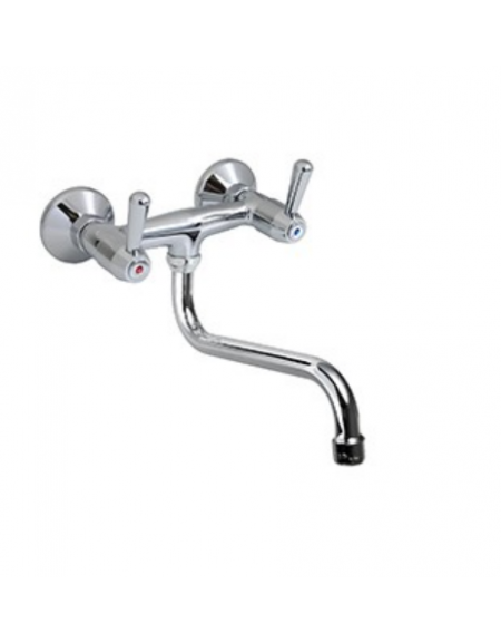 Rubinetto biforo a muro con canna girevole a "S" Ø mm 18 e maniglie a Leva - mm 220x125h