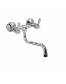 Rubinetto biforo a muro con canna girevole a "S" Ø mm 18 e maniglie a Leva - mm 300x145h