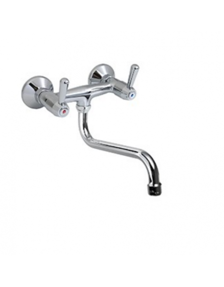 Rubinetto biforo a muro con canna girevole a "S" Ø mm 18 e maniglie a Leva - mm 300x145h