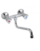 Rubinetto biforo a muro con canna girevole a "S" Ø mm 18 e maniglie a Stella - mm 215x125h