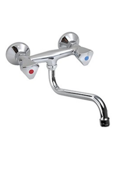 Rubinetto biforo a muro con canna girevole a "S" Ø mm 18 e maniglie a Stella - mm 215x125h