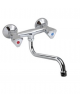 Rubinetto biforo a muro con canna girevole a "S" Ø mm 18 e maniglie a Stella - mm 300x145h