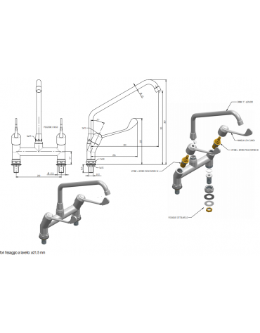 Biforo a lavello, canna a "C" Ø mm 20 , leva clinica corta - mm 300x380h