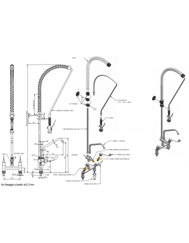 Biforo a lavello, canna a "C" lavaverdure, Ø mm 20 , leva clinica corta - mm250x420h