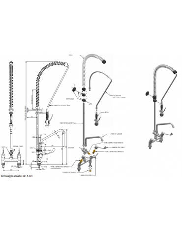 Biforo a lavello, canna a "C" lavaverdure, Ø mm 20 , leva clinica corta - mm 300x450h