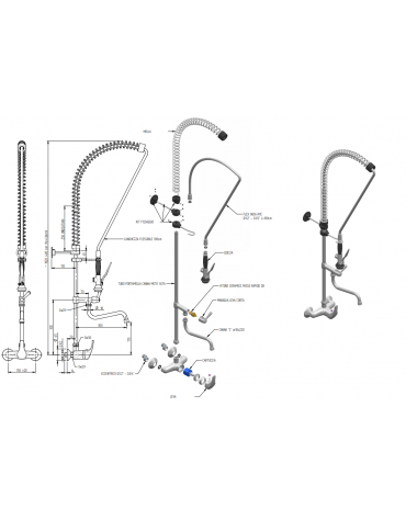 Biforo miscelatore a muro lavaverdure, canna a metà asta, Ø mm 18 , leva corta - mm 300x175h