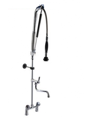 Gruppo doccia prelavaggio biforo a lavello sistema acqua-stop con canna “S” a metà asta e maniglie rotonde - mm 300x400h