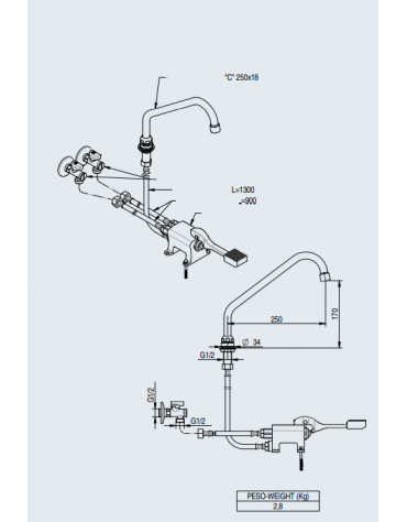 Kit di installazione completo con rubinetto a pedale e bocca di