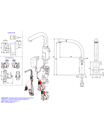 Miscelatore elettronico canna fusa girevole, alimentazione elettricità - Ø mm 20 -  mm 160x265h