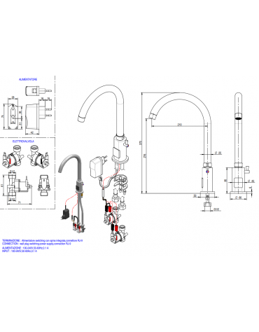 Miscelatore elettronico canna alta fissa, alimentazione elettricità - Ø mm 25 -  mm 210x276h