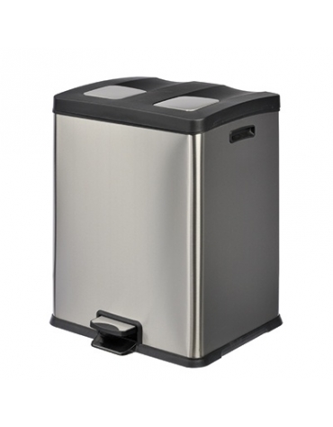 Pattumiera in acciaio inox con apertura a pedale - 2 secchi interni da lt 30 cadauno - cm 48x46x64h