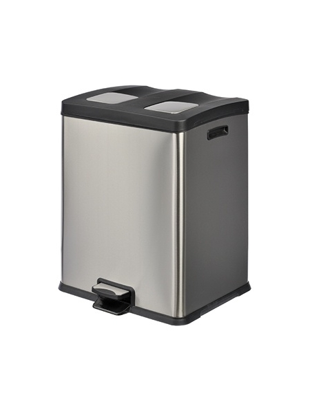 Pattumiera in acciaio inox con apertura a pedale - 2 secchi interni da lt 30 cadauno - cm 48x46x64h