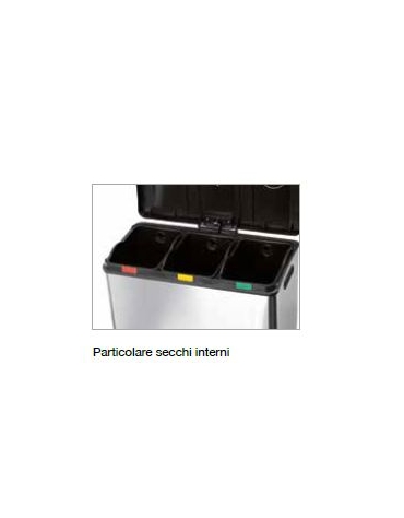 Pattumiera in acciaio inox con apertura a pedale - 2 secchi interni da lt 30 cadauno - cm 48x46x64h