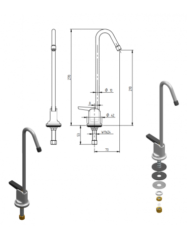 Rubinetto per depuratore canna ad "ombrello" - mm Ø 10x270h