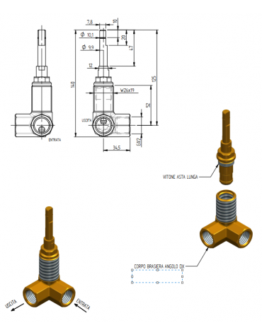 Rubinetto d'arresto ad angolo DX da 1/2″
