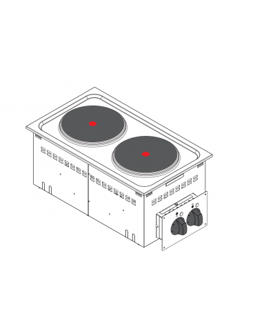 Cucina elettrica monofase, da incasso, 2 piastre cm Ø 22, con potenza 5,2 kW  - cm 35x60x10h