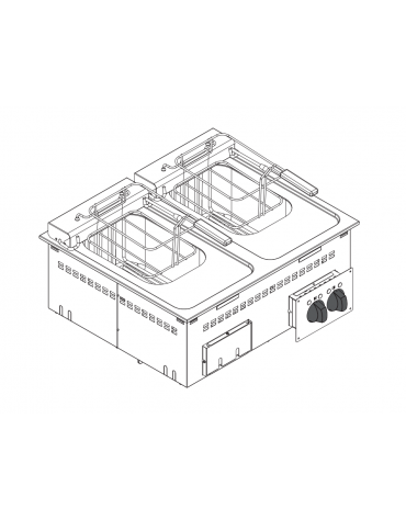 Friggitrice elettrica da incasso Lt 8+8 - 2 vasche con elementi riscaldanti basculanti - potenza kw 12 trifase - cm 70x60x33h