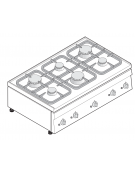 Cucina a gas 6 fuochi da banco, potenza fuochi aperti 3x3kw + 3x3,6kw - cm 105x60x30h