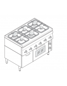 Cucina a gas 6 fuochi, 3x3Kw + 3x3,6KW - su forno elettrico ventilato, camera cm 46x41,5x32h - cm 105x60x85h