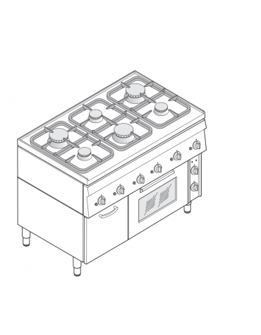 Cucina a gas 6 fuochi su forno elettrico ventilato a convezione monofase con 1 griglia e 1 teglia - cm 105x60x85h