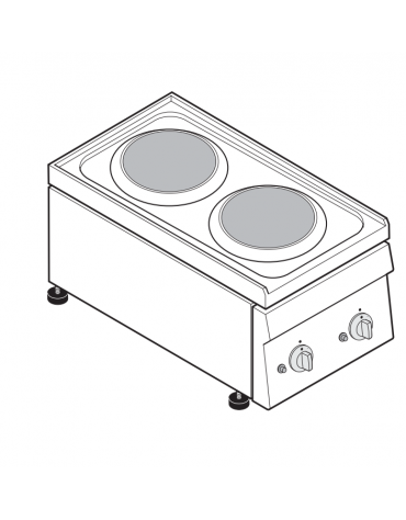 Cucina elettrica da banco trifase-4kw, 2 piastre Ø cm 18 - cm 35x60x30h