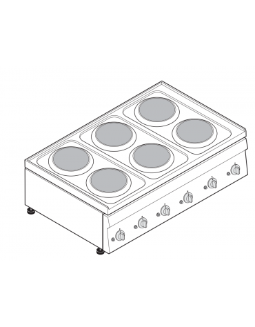 Cucina elettrica da banco trifase-12kw, 6 piastre Ø cm 18 - cm 105x60x30h