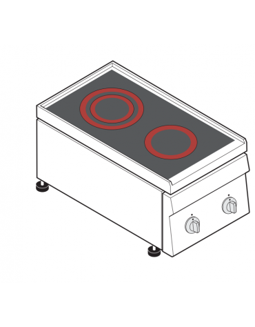 Cucina elettrica in vetroceramica professionale trifase-4,3kw, 2 zone di cottura - cm 35x60x30h