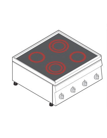 Cucina elettrica in vetroceramica trifase-8,6kw, 4 zone di cottura - cm 70x60x30h