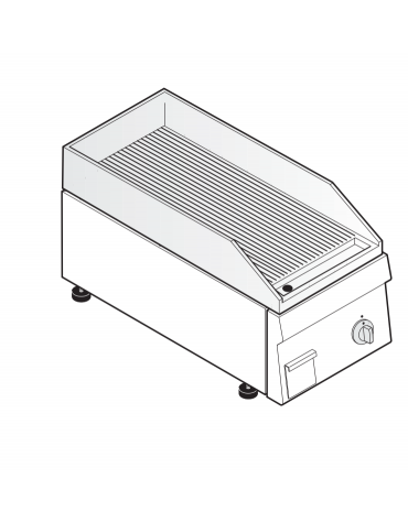 Fry top elettrico trifase-3.9kw da incasso, piastra rigata, r. temp. 50÷320 °C - sup. di cottura cm 34,6x56,4  - dim. 35x60x30h