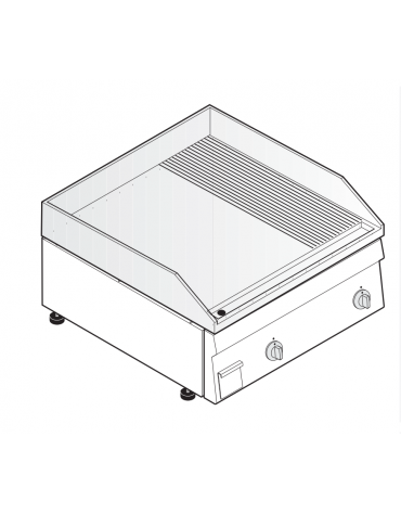 Fry top elettrico trifase-7.8kw da banco, piastra 1/3Rigata 2/3Liscia - sup. di cottura cm 69,6x56,4  - dim. 70x60x30h