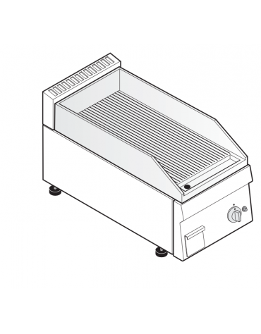 Fry top a gas da banco, 4 kw, piastra rigata, consumo gas 0,42 m³/h - sup. di cottura cm 34,6x56,4  - dim. 35x60x30h