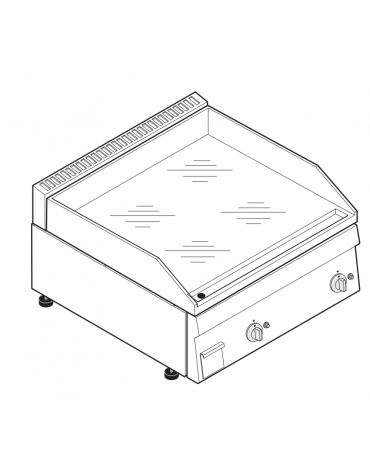 Fry top a gas da banco, 8 kw, piastra liscia cromata, consumo gas 0,84 m³/h - sup. di cottura cm 69,6x56,4  - dim. 70x60x30h