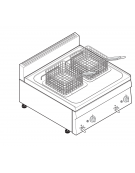 Friggitrice a gas 12,5kw da banco, 2 vasche AISI 304 dim. cm 22,5x34x22,5h - 8 + 8 lt - dim tot. cm 70x60x30h