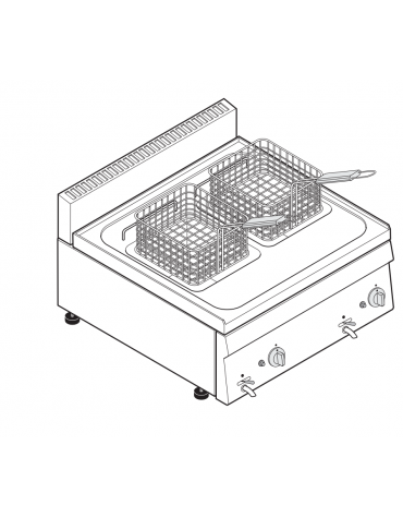 Friggitrice a gas 12,5kw da banco, 2 vasche AISI 304 dim. cm 22,5x34x22,5h - 8 + 8 lt - dim tot. cm 70x60x30h