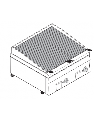 Griglia gas a pietra lavica da banco, 2 griglie inox a V da cm 30x48 cad. - potenza gas tot. Kw 13,8 - cm 70x60x30h