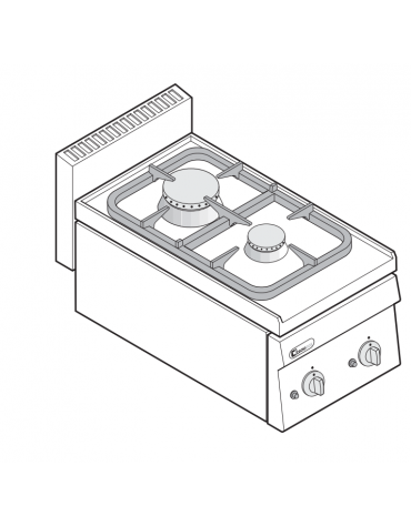 Cucina a gas 2 fuochi da banco, potenza fuochi aperti 1x3,3kw + 1x5,2kw - cm 35x65x28h