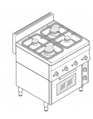 Cucina a gas 4 fuochi, 2x3,3Kw + 2x5,2Kw - su forno elettrico ventilato, camera cm 46x41,5x32h - cm 70x65x85h