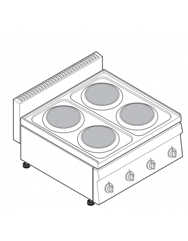 Cucina elettrica da banco trifase-8kw, 4 piastre Ø cm 18 - cm 70x65x28h