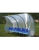 Panchina allenatori/riserve con 6 sedute lunghezza metri 3 - mt 3x1,20x2,00h - copertura in policarbonato alveolare