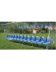 Panchina allenatori/riserve con 12 sedute lunghezza metri 6 - mt 6,00x1,20x2,00h - copertura in policarbonato trasparente