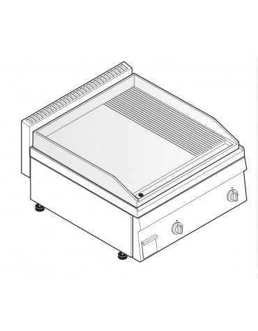 Fry-Top elettrico da banco, 2 zone cottura - piastra 1/3 rigata + 2/3 liscia, cm 69,6x56,4 - trifase Kw 7,8 - cm 70x65x28h