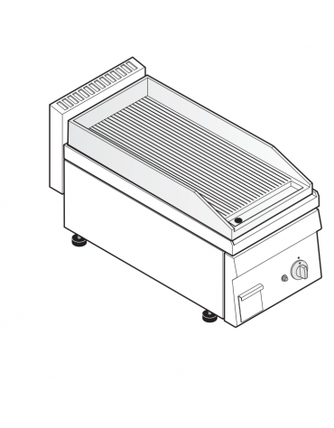 Fry top a gas da banco, 4 kw, piastra rigata, consumo gas 0,42 m³/h - sup. di cottura cm 34,6x56,4  - dim. 35x65x28h