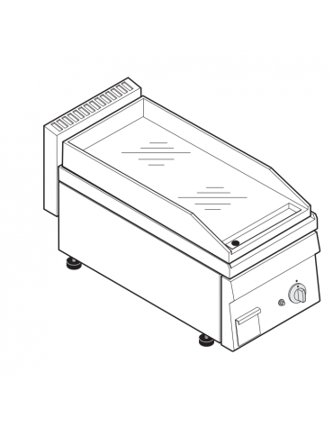 Fry top a gas da banco, 4 kw, piastra liscia cromata, consumo gas 0,42 m³/h - sup. di cottura cm 34,6x56,4  - dim. 35x65x28h