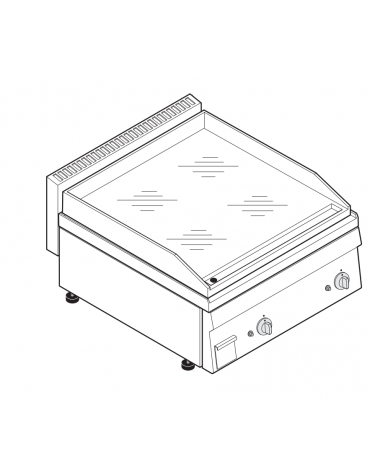 Fry top a gas da banco, 8 kw, piastra liscia cromata, consumo gas 0,84 m³/h - sup. di cottura cm 69,6x56,4  - dim. 70x65x28h