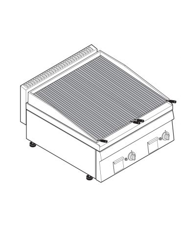 Griglia gas a pietra lavica da banco, 2 griglie inox a V da cm 30x48 cad. - potenza gas tot. Kw 13,8 - cm 70x65x28h