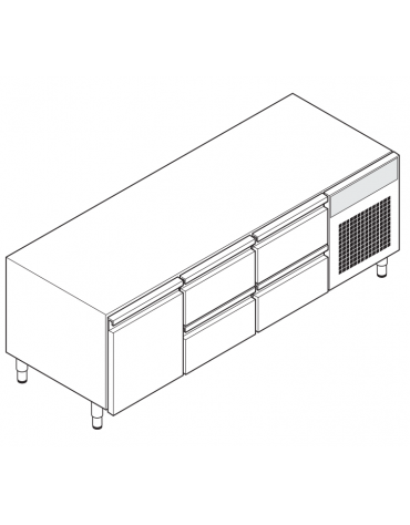 Base refrigerata GN 1/1 in acciaio inox AISI 304, 1 porta, 4 cassetti - Range temp. -2÷8 °C - 195 lt - cm 195x65x62h