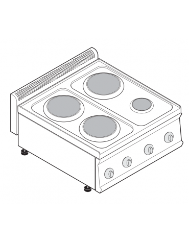 Cucina elettrica da banco trifase-7,5kw, 4 piastre 3xØ22 + 1xØ15 - cm 70x70x28h